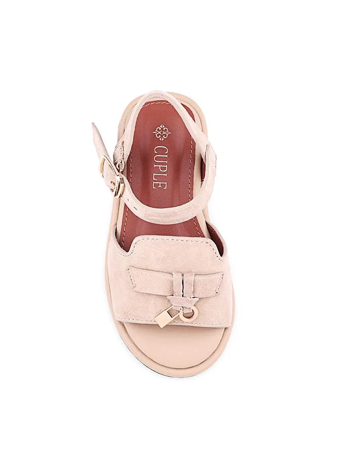 Cuple Light Beige Girls Flat Ankle Strap Sandals for Women | Best Price UAE